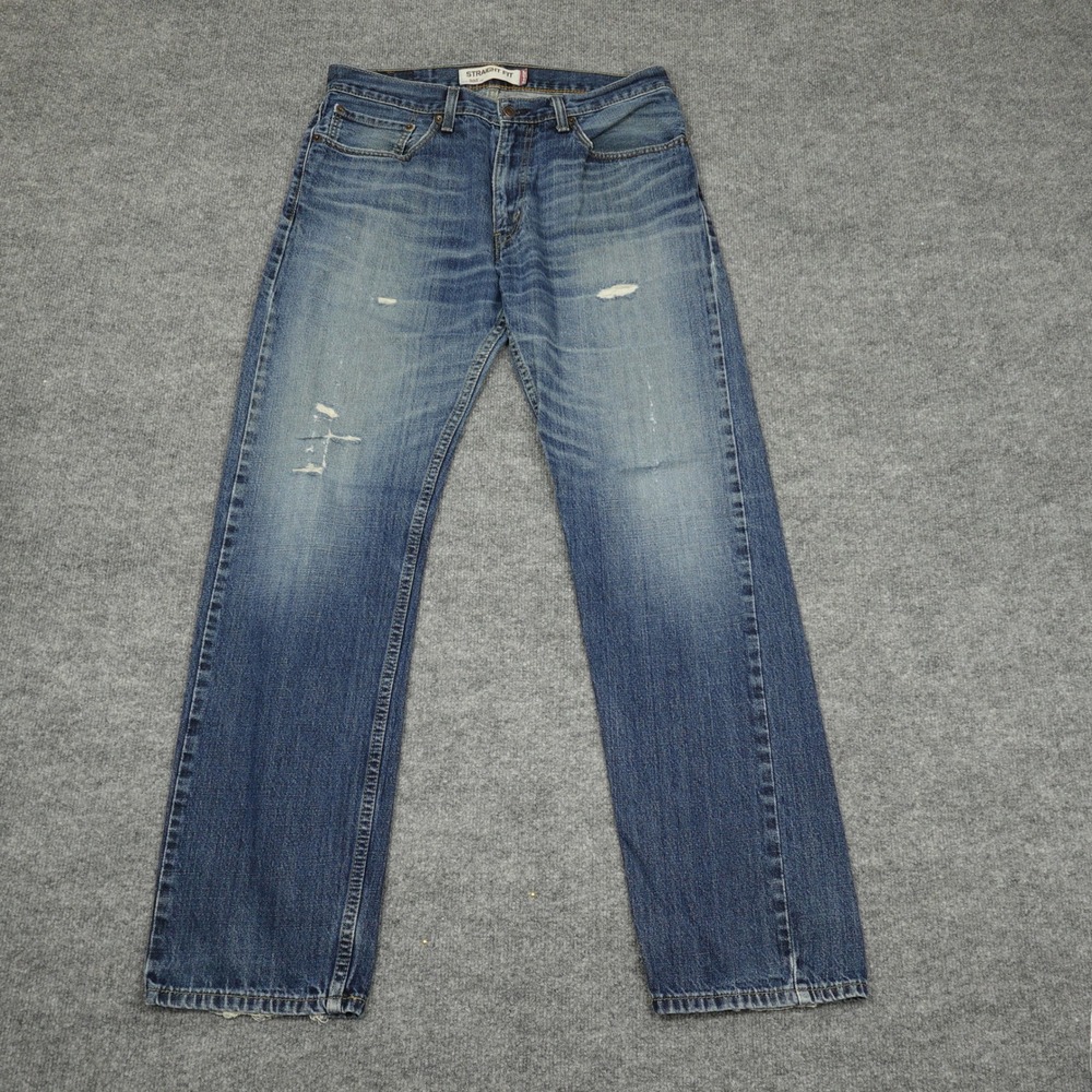 Levi's 505 Jeans Men 34 Blue Straight Fit Distressed Medium Wash Denim
